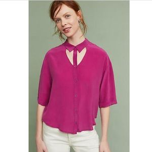 Anthropologie Maeve Mairead fuschia silk blouse XS